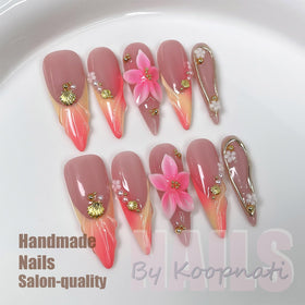 koopnati close-up of handmade 3D nail art highlighting artisan texture and sheen