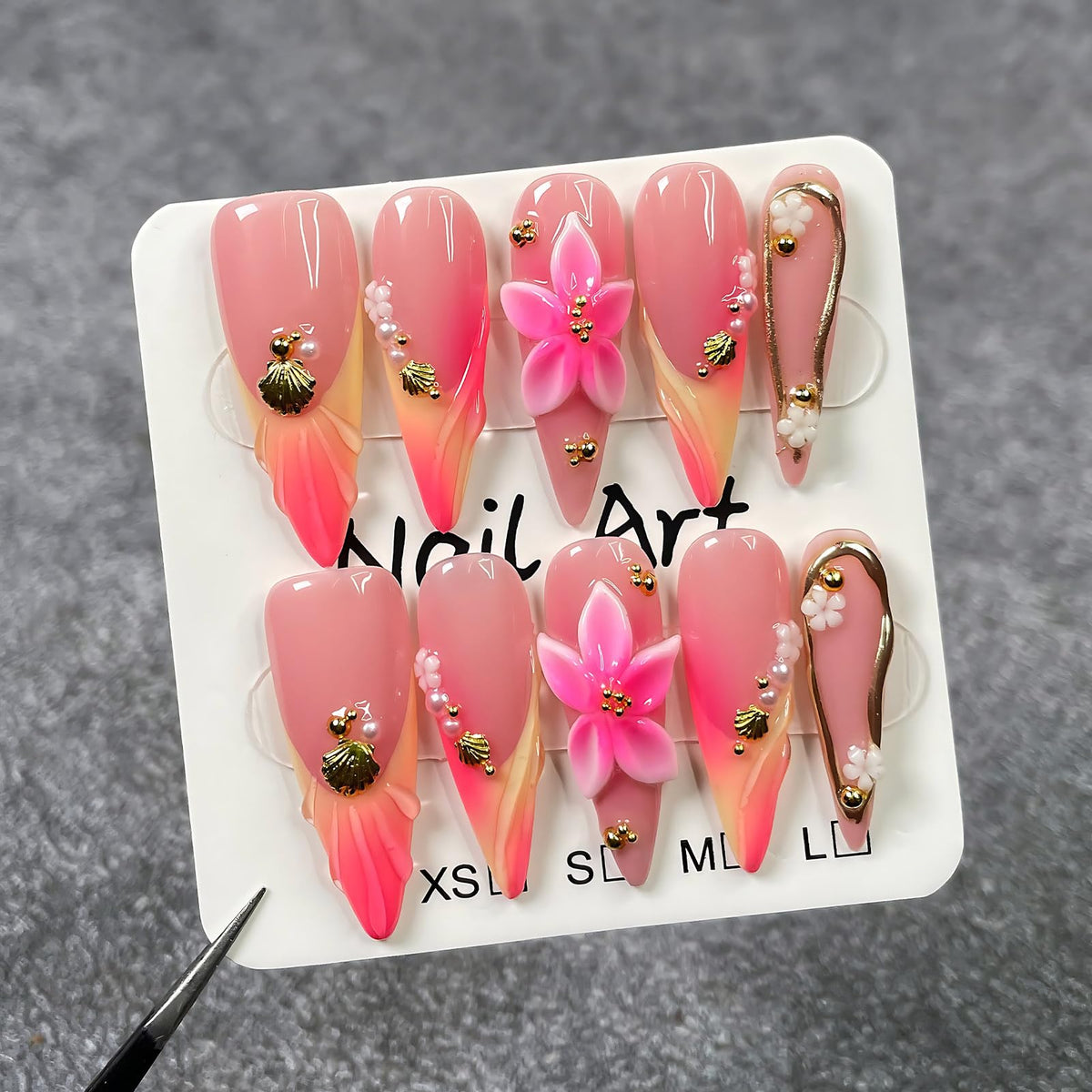 koopnati front packaging of almond French-tip nails shows elegant ready-to-wear set