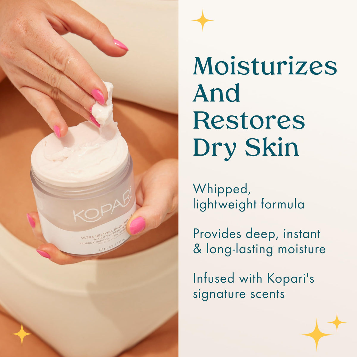 Kopari hand application swatch demonstrating quick absorption and silky feel