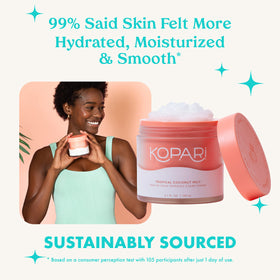 Kopari melt warming on hands for smooth application and quick absorption