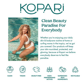 Kopari user at beach showcasing natural bronze and hydrated glow