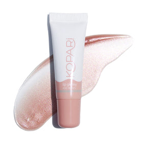 Kopari bottle front view showing glossy nude tint and compact design benefit