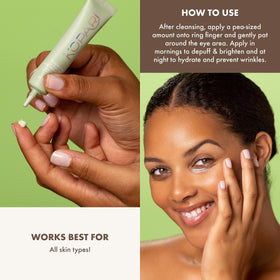 Kopari size comparison tube next to fingertip to show travel-friendly amount