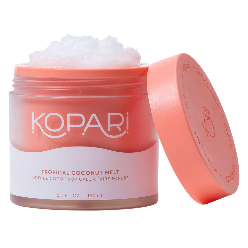 Kopari jar front view showing clean packaging and tropical coconut benefit