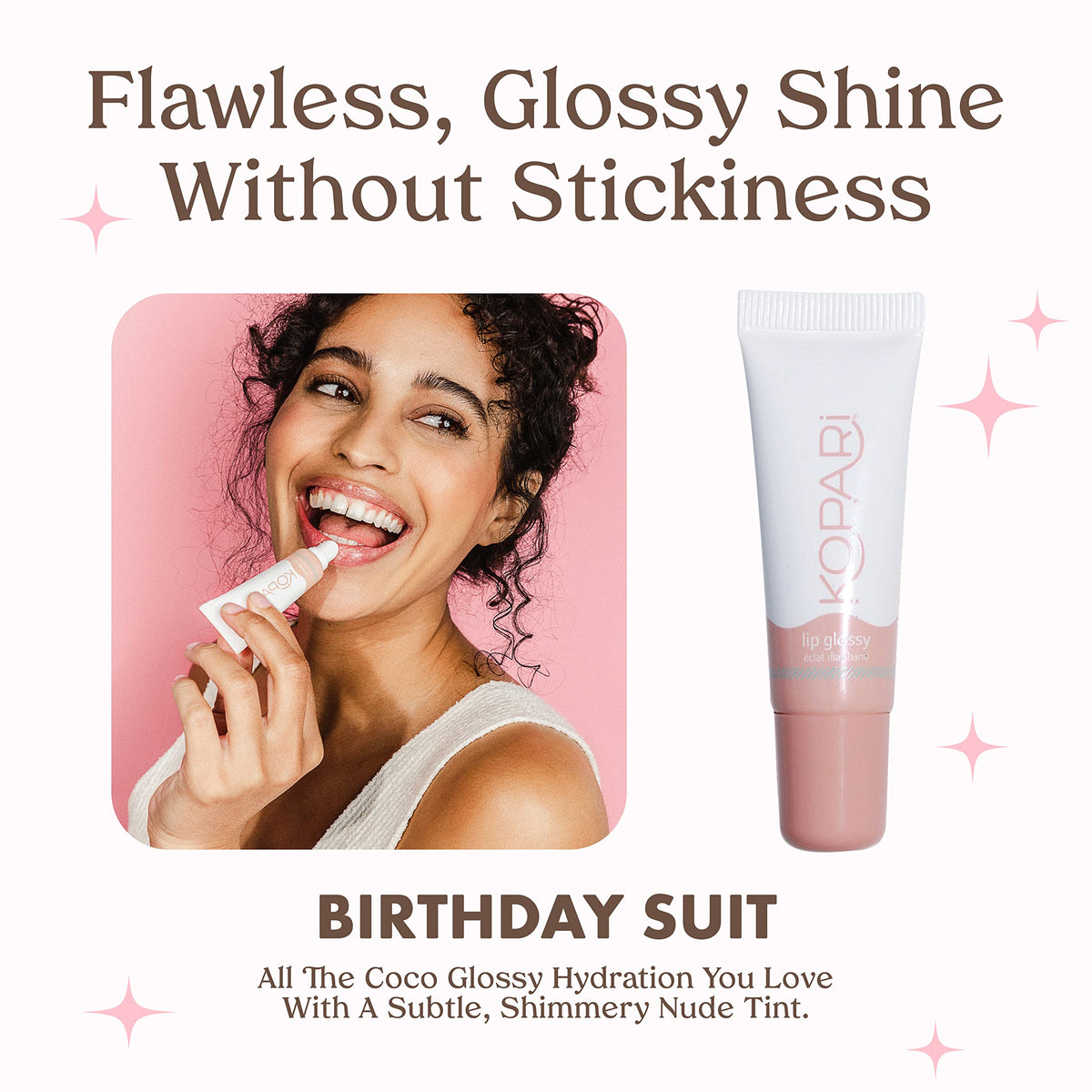 Kopari gloss texture swipe demonstrating smooth, non-sticky glide benefit