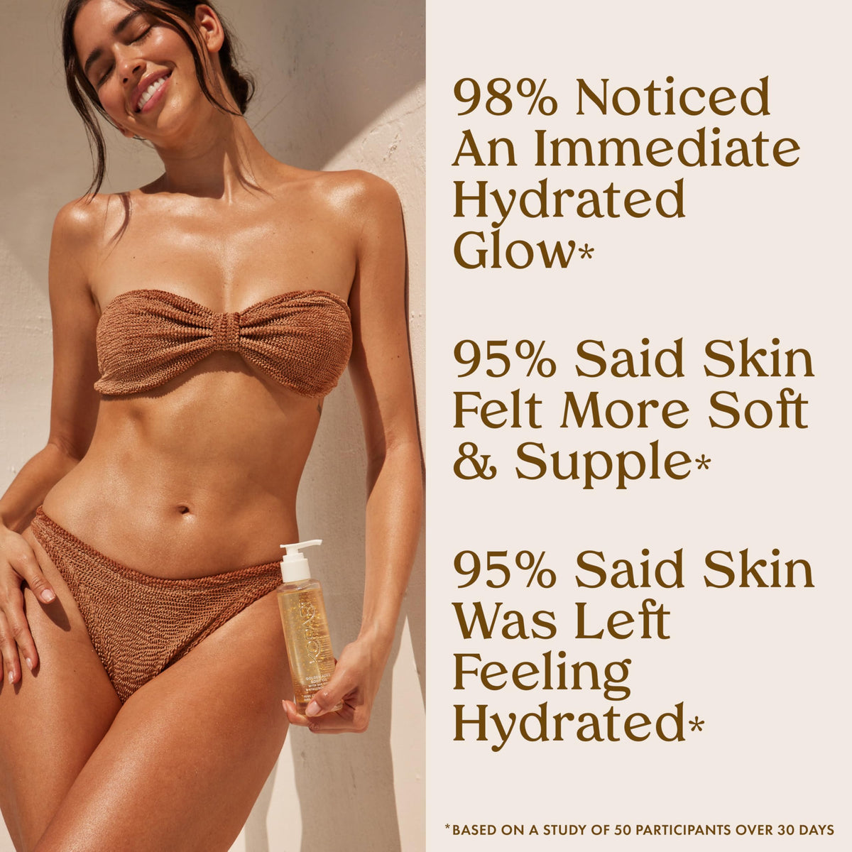 Kopari oil applied on arm illustrating instant hydration and radiant glow benefit