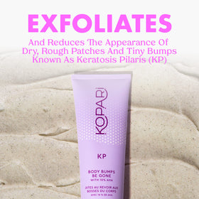 Kopari scrub texture close-up highlighting exfoliating particles and smoothing action