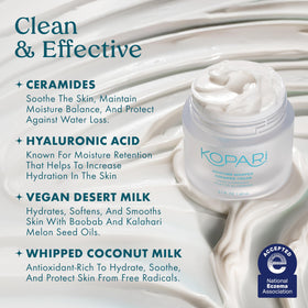 Kopari label close-up highlighting vegan ceramides and gentle formula