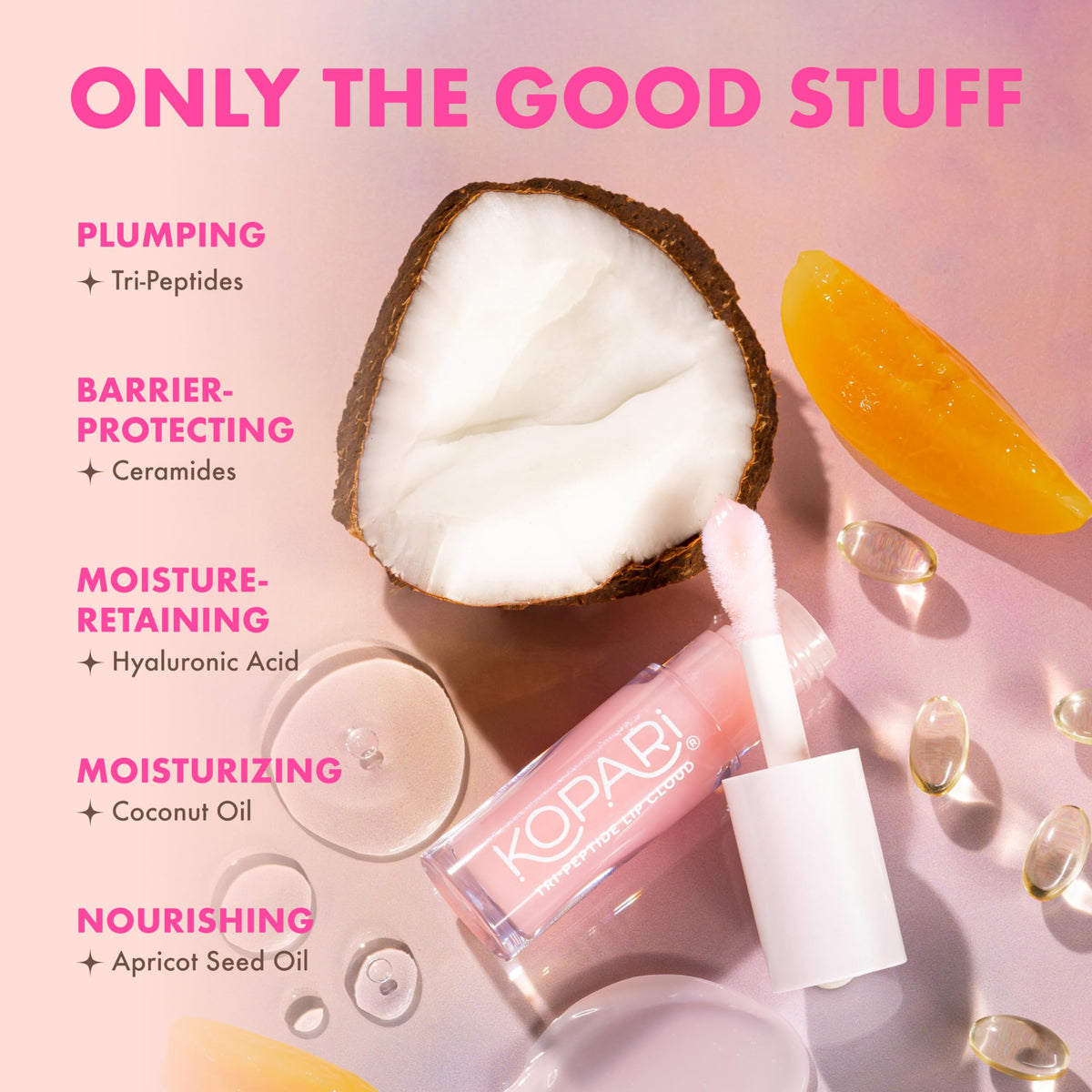 Kopari Lip Cloud held in hand for size and travel-friendly benefit
