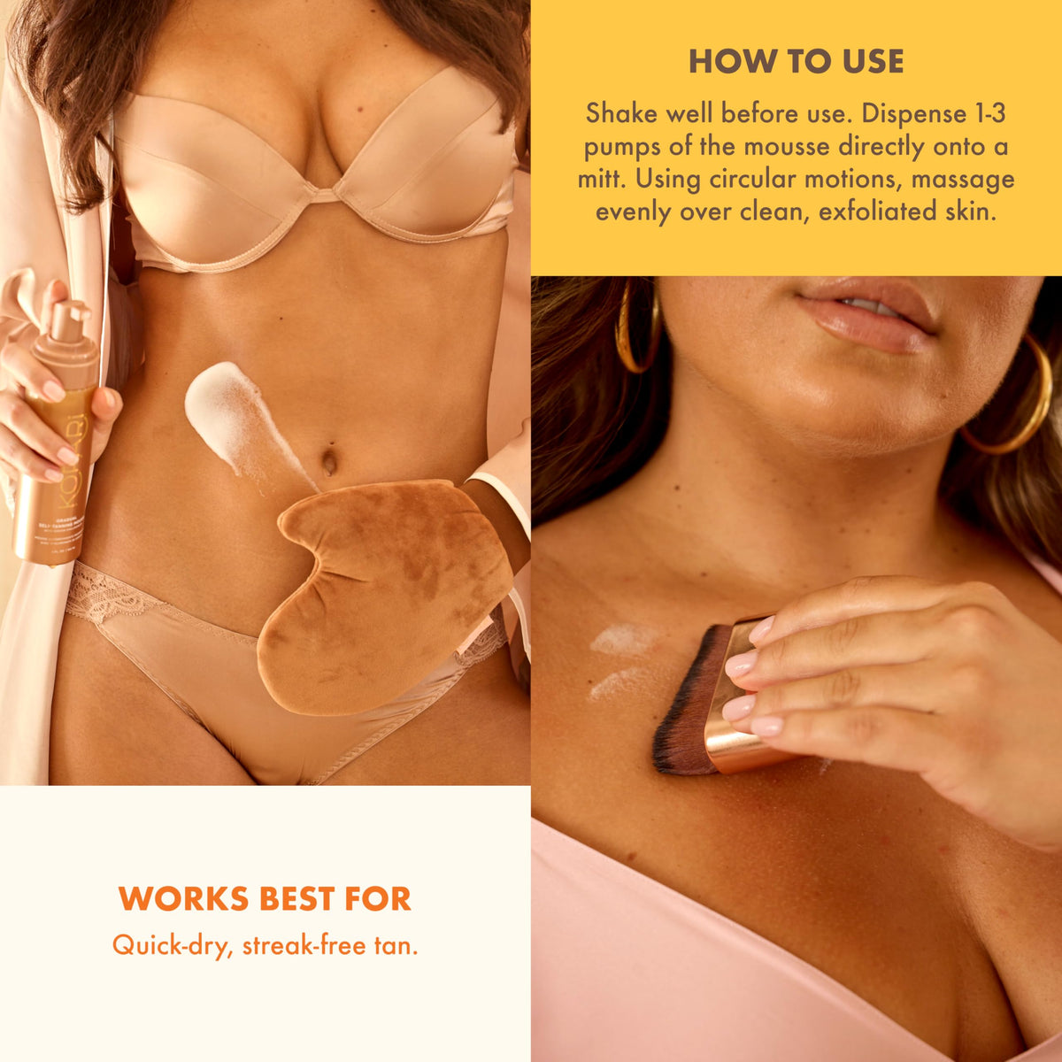 Kopari mousse spread with mitt showing easy, mess-free application