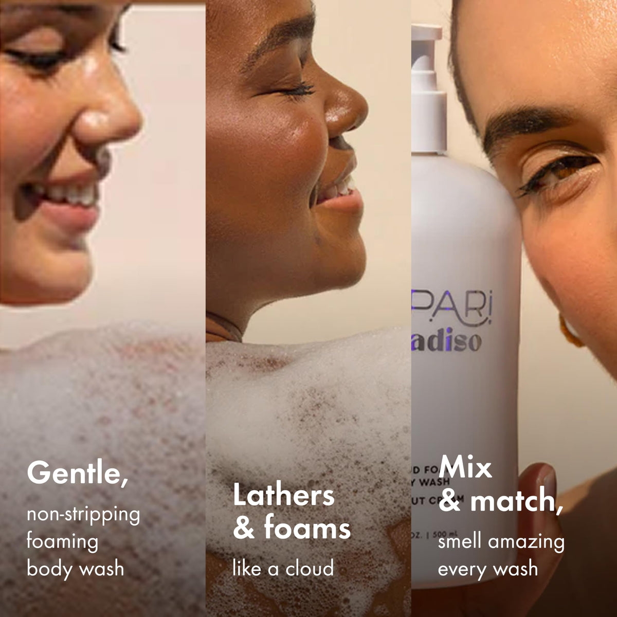 Kopari close-up of foamy texture highlighting soft, hydrating cleanse