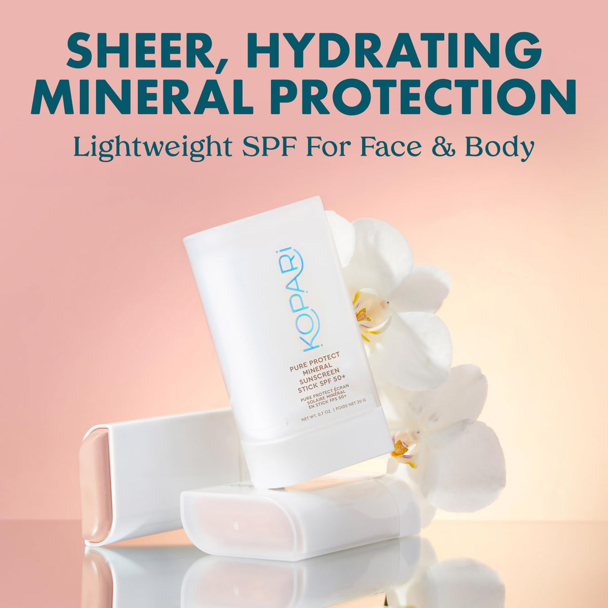 Kopari stick texture close-up highlighting sheer glide and nourishing ingredients
