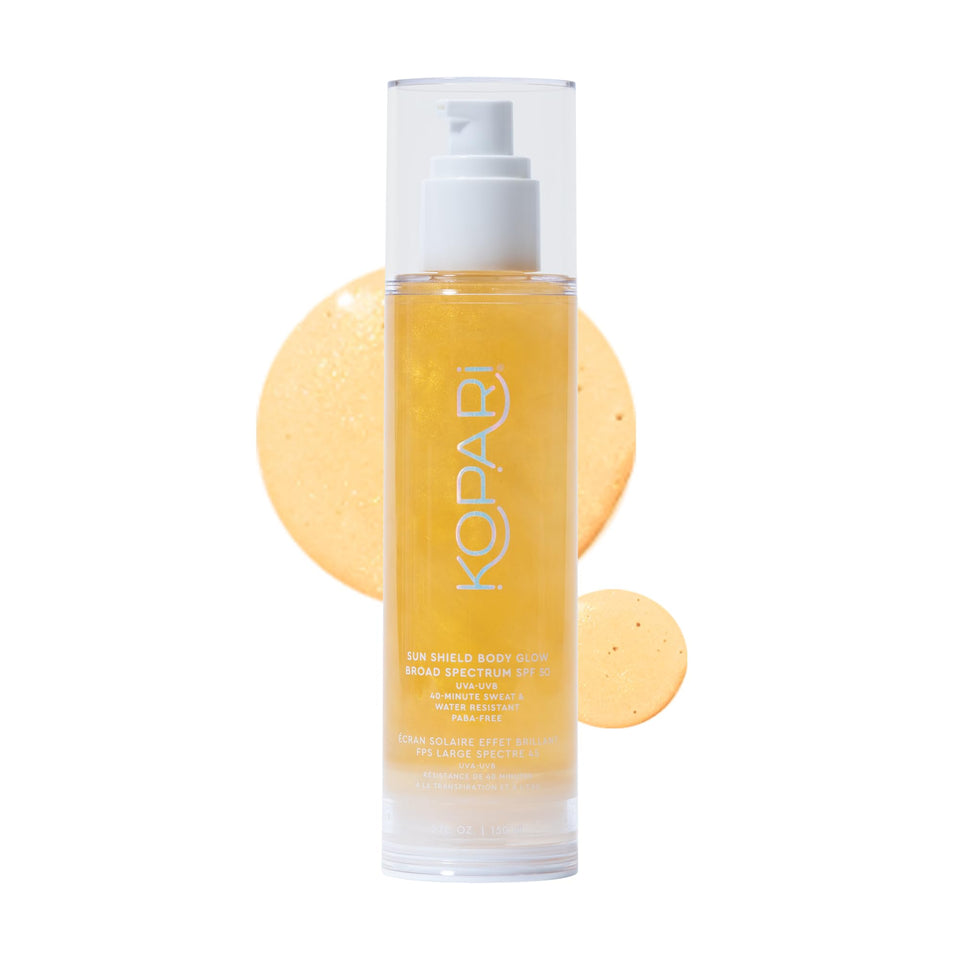 Kopari front bottle showing label and gold gel for product clarity