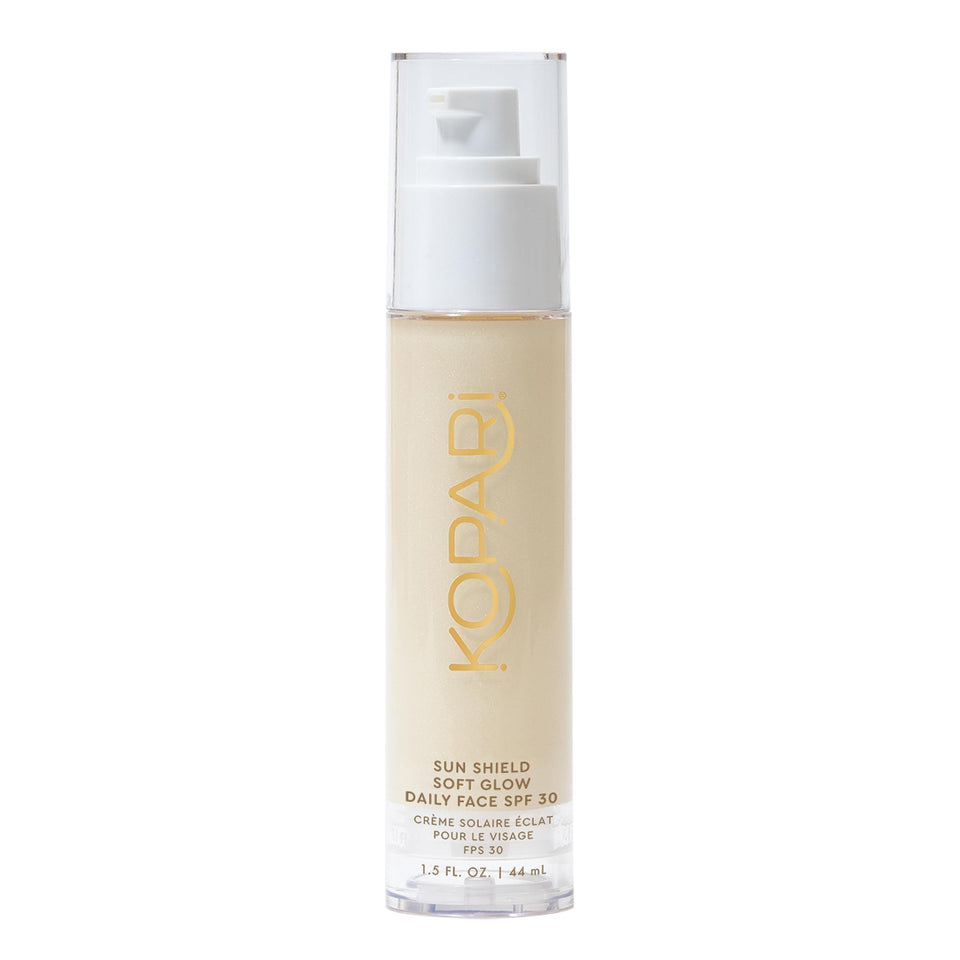 Kopari front packaging showing sunscreen tube and SPF benefit
