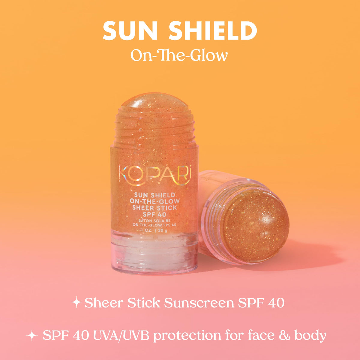 Kopari sun shield rolled-up stick detail highlighting easy glide applicator
