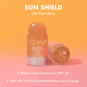 Kopari sun shield rolled-up stick detail highlighting easy glide applicator