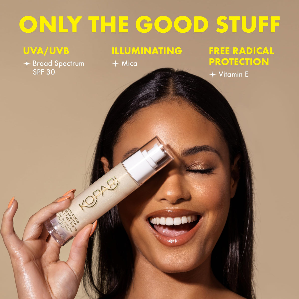Kopari applied under foundation showing improved makeup finish