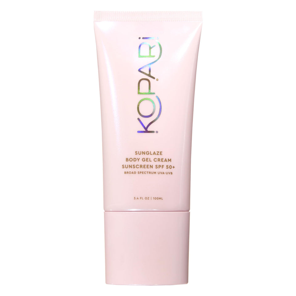 Kopari Sunglaze front packaging showing SPF 50+ protection and benefits