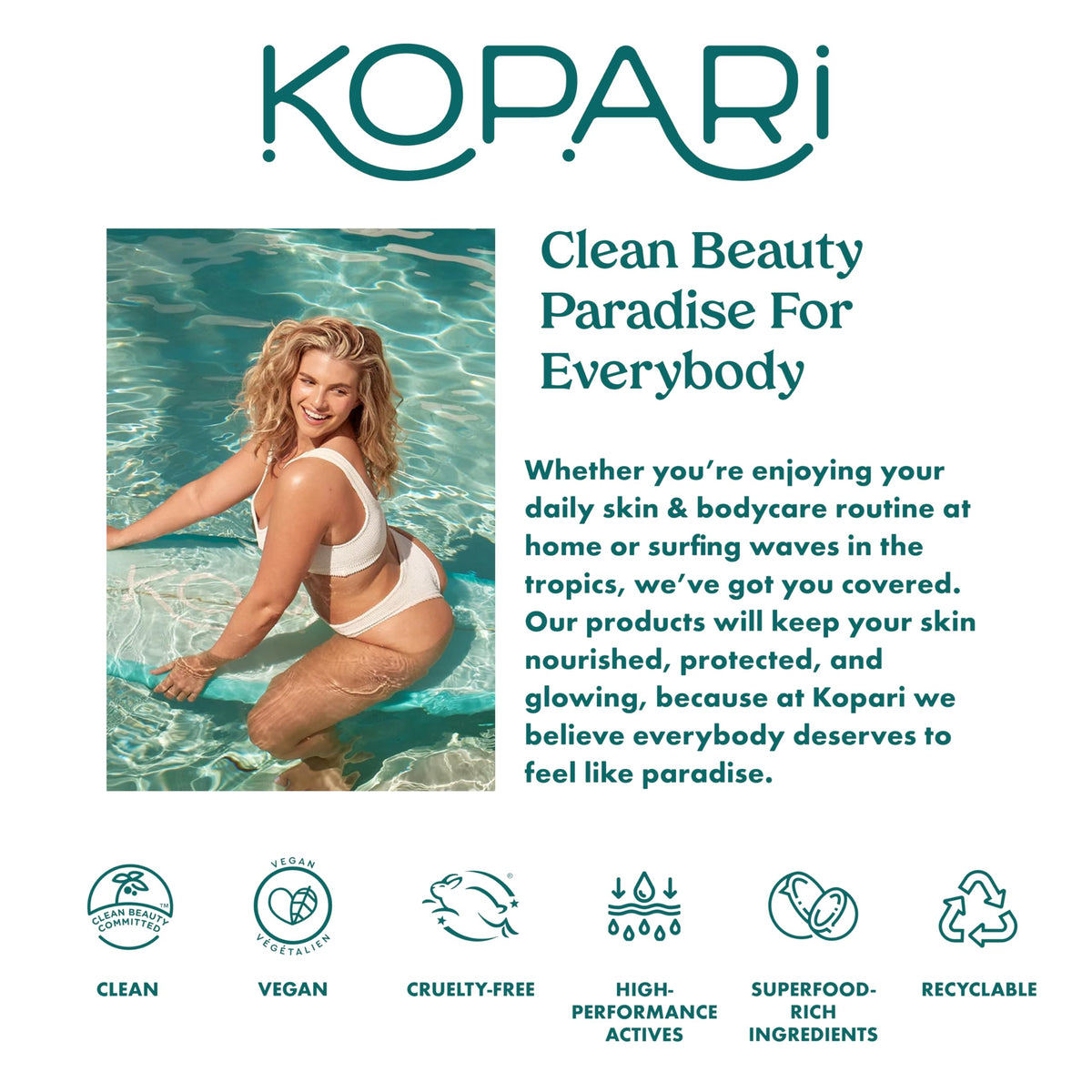 Kopari travel-sized pouch paired with essentials showing travel-ready protection