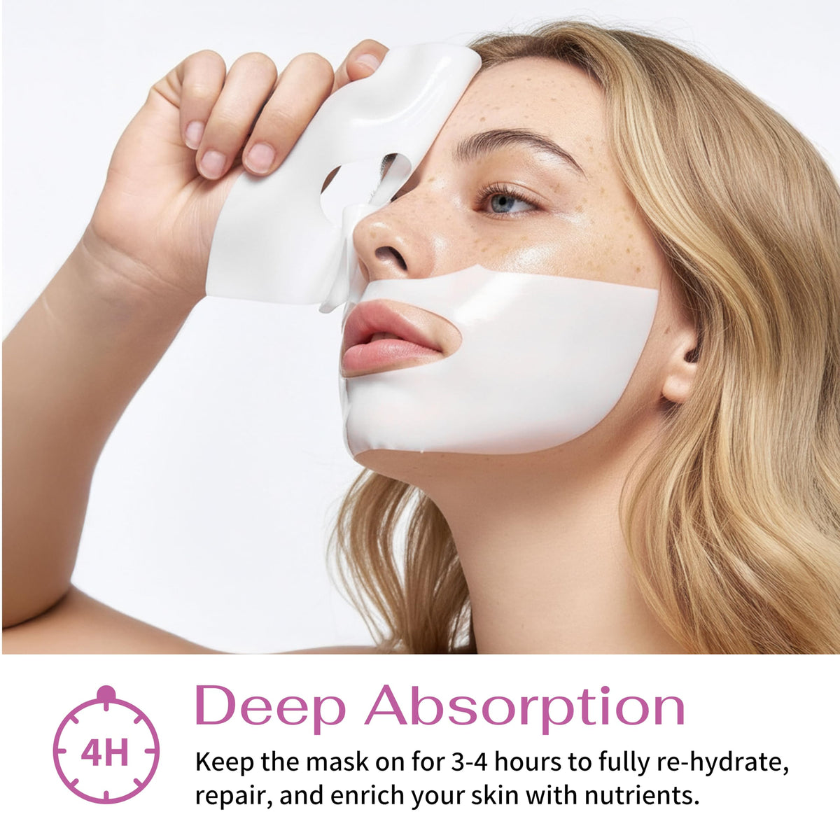 Koreana Skin mask applied on model showing even adherence and glow