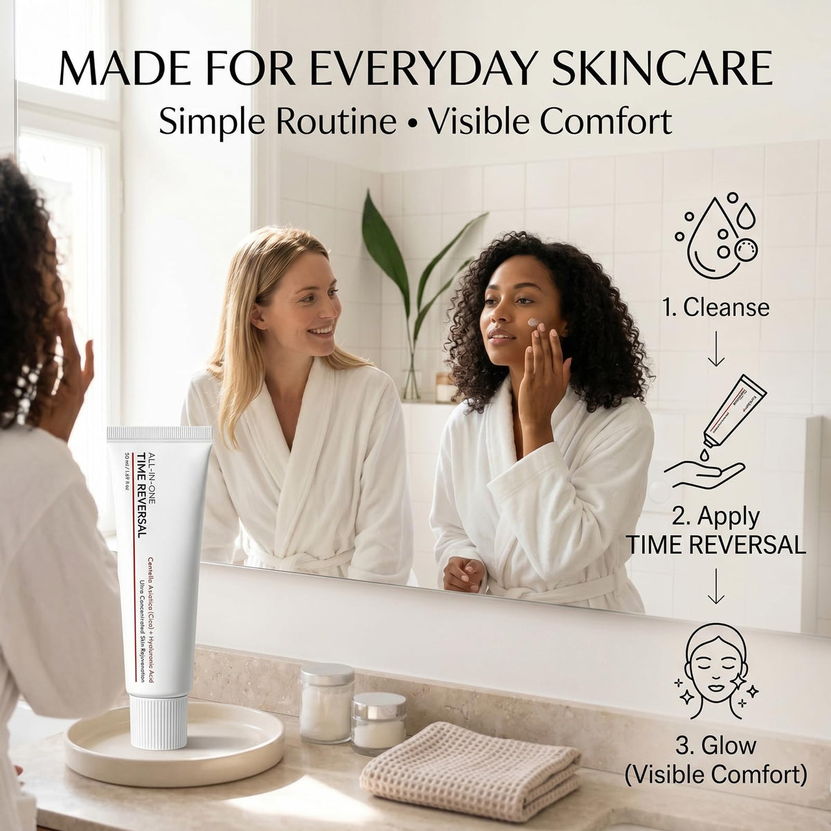 Koriderm Time Reverse Cream held in hand for scale to illustrate travel-friendly size