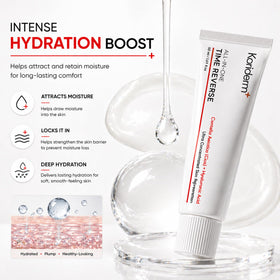 KORIDERM cream on hand demonstrating smooth spreadability and quick absorption benefit