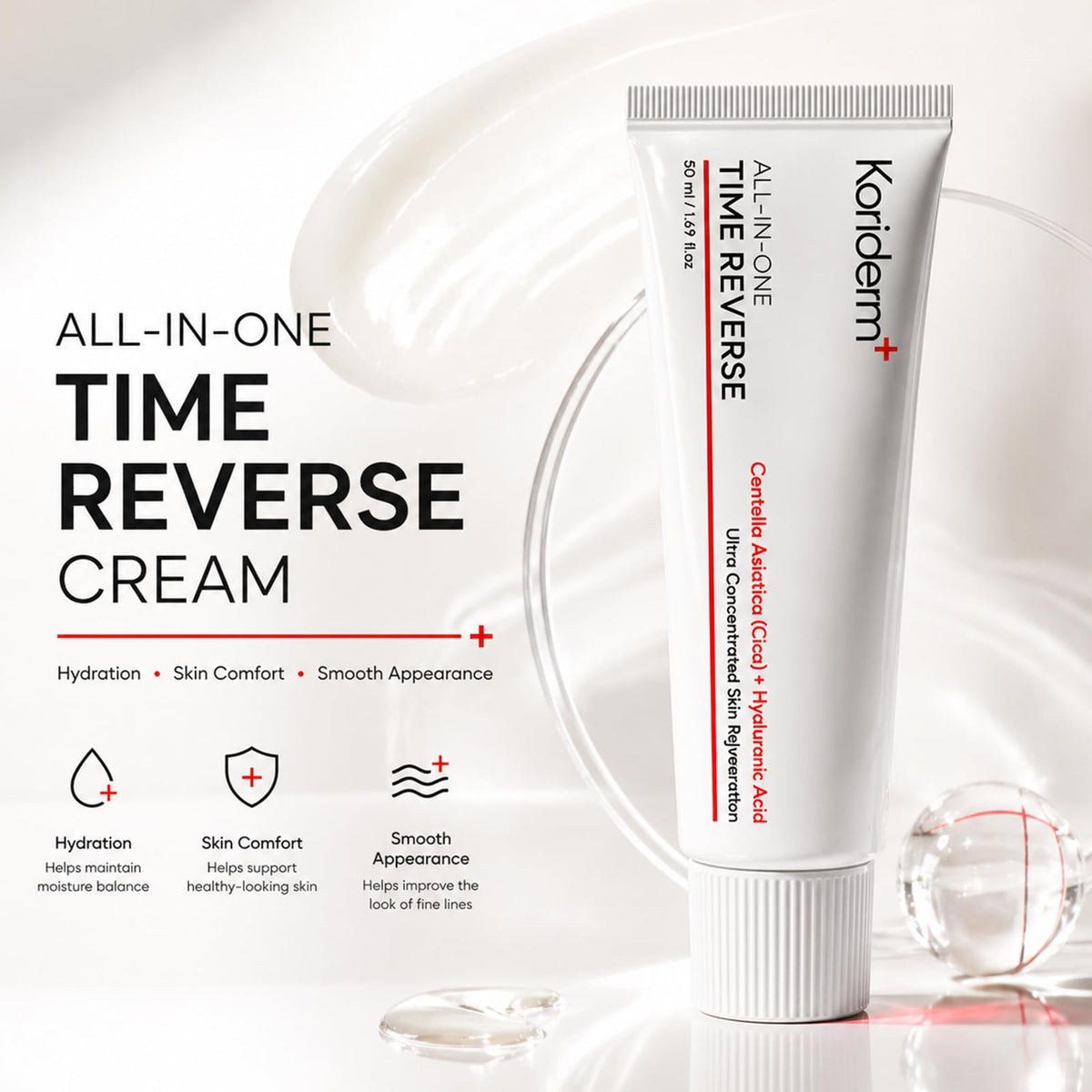 KORIDERM jar staged on bathroom shelf with towel showing routine-ready simplicity benefit