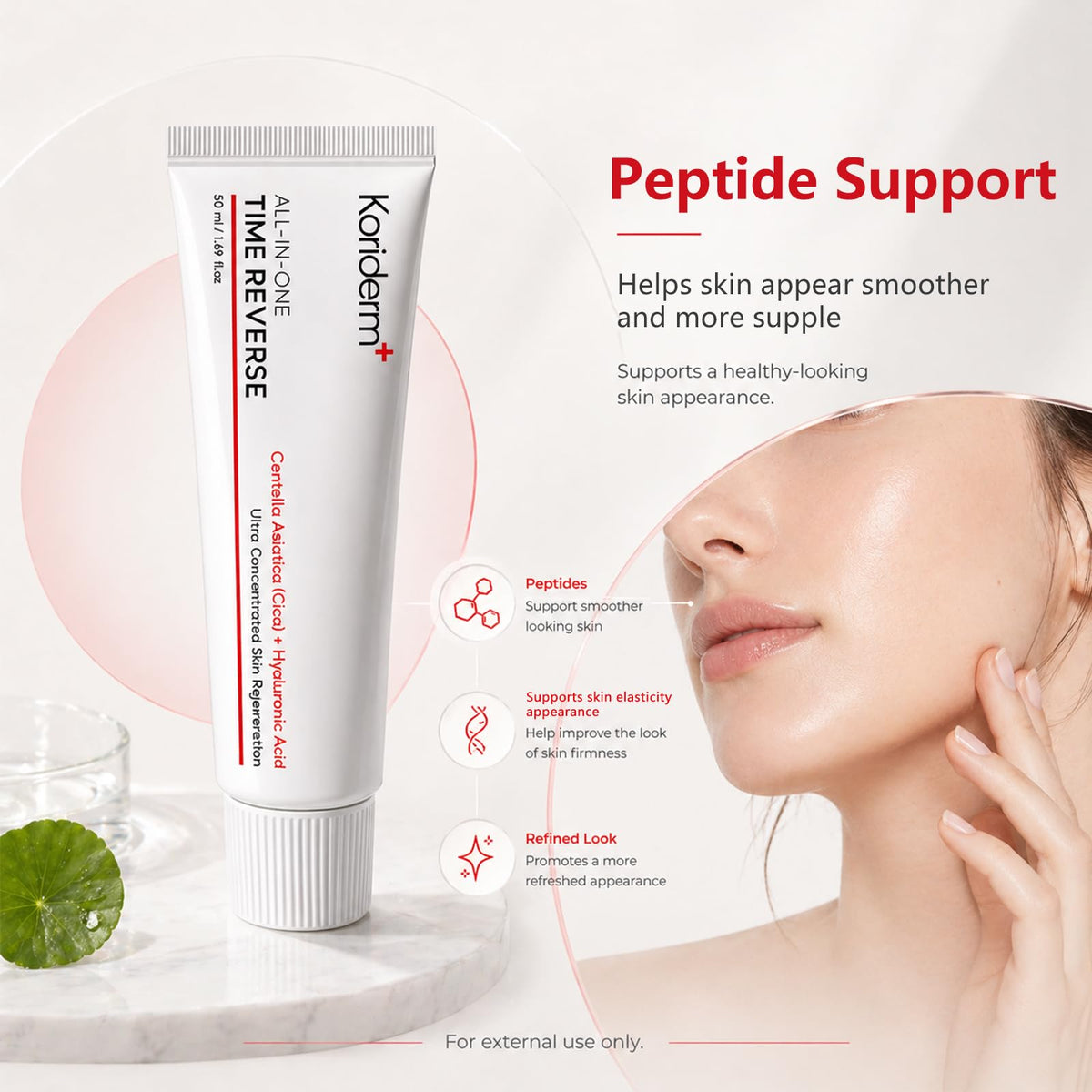 KORIDERM pump dispensing cream close-up illustrating easy controlled application benefit
