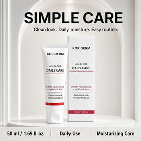 Koriderm travel-sized pouch display suggesting portability and routine continuity