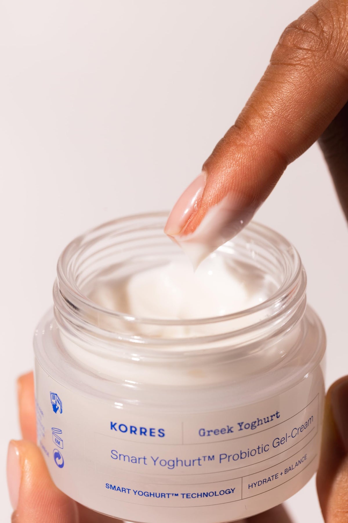 KORRES applying gel-cream on hand demonstrating lightweight hydration