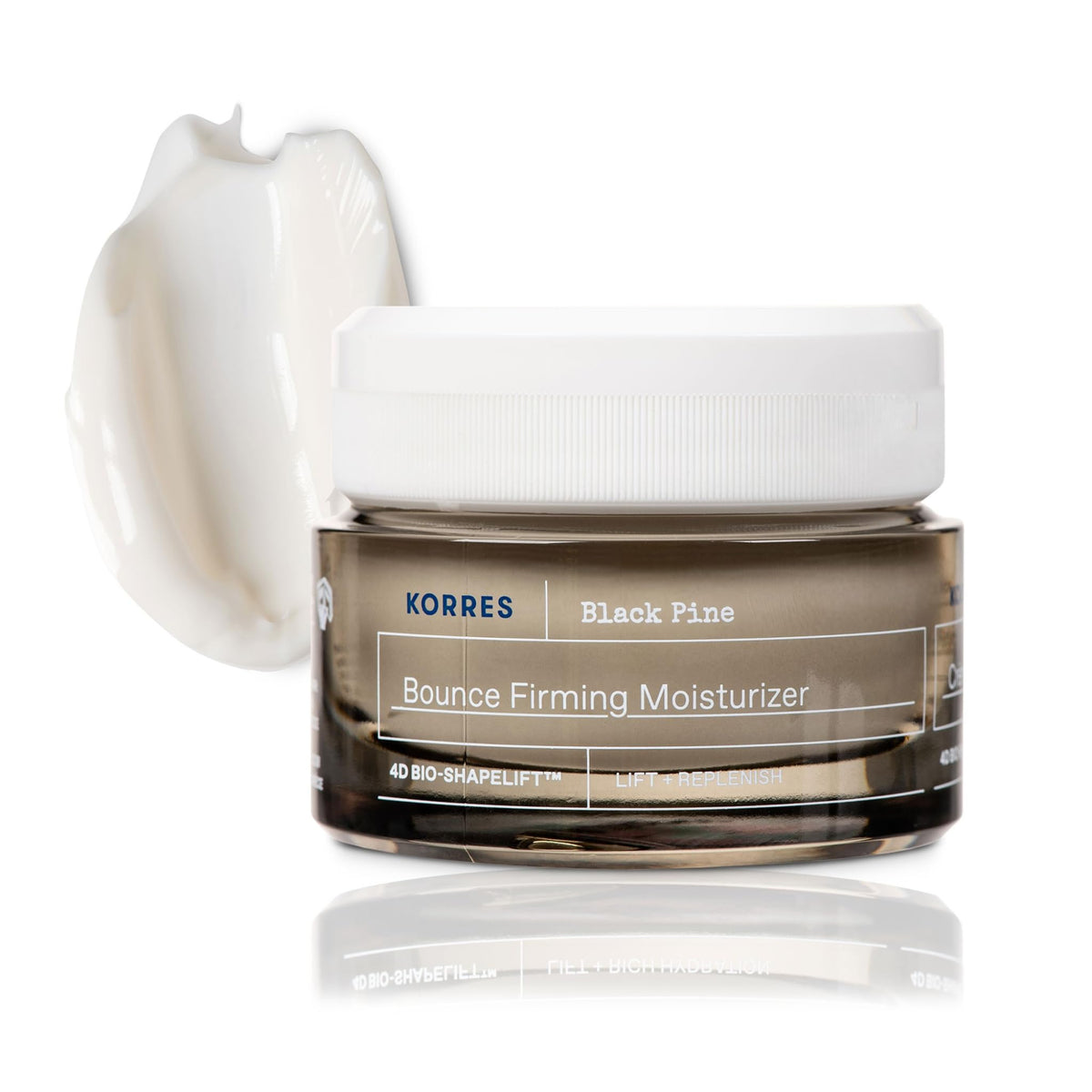 KORRES front packaging showing cream and brand, highlights firming benefit