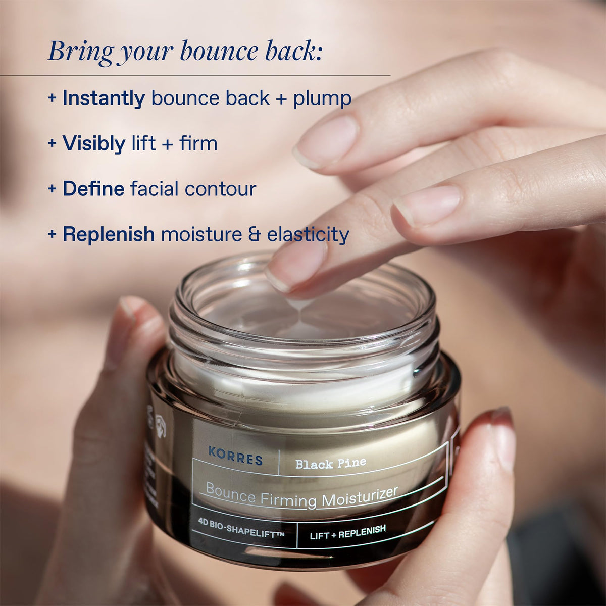 KORRES close-up cream texture showing rich hydration and plumping effect