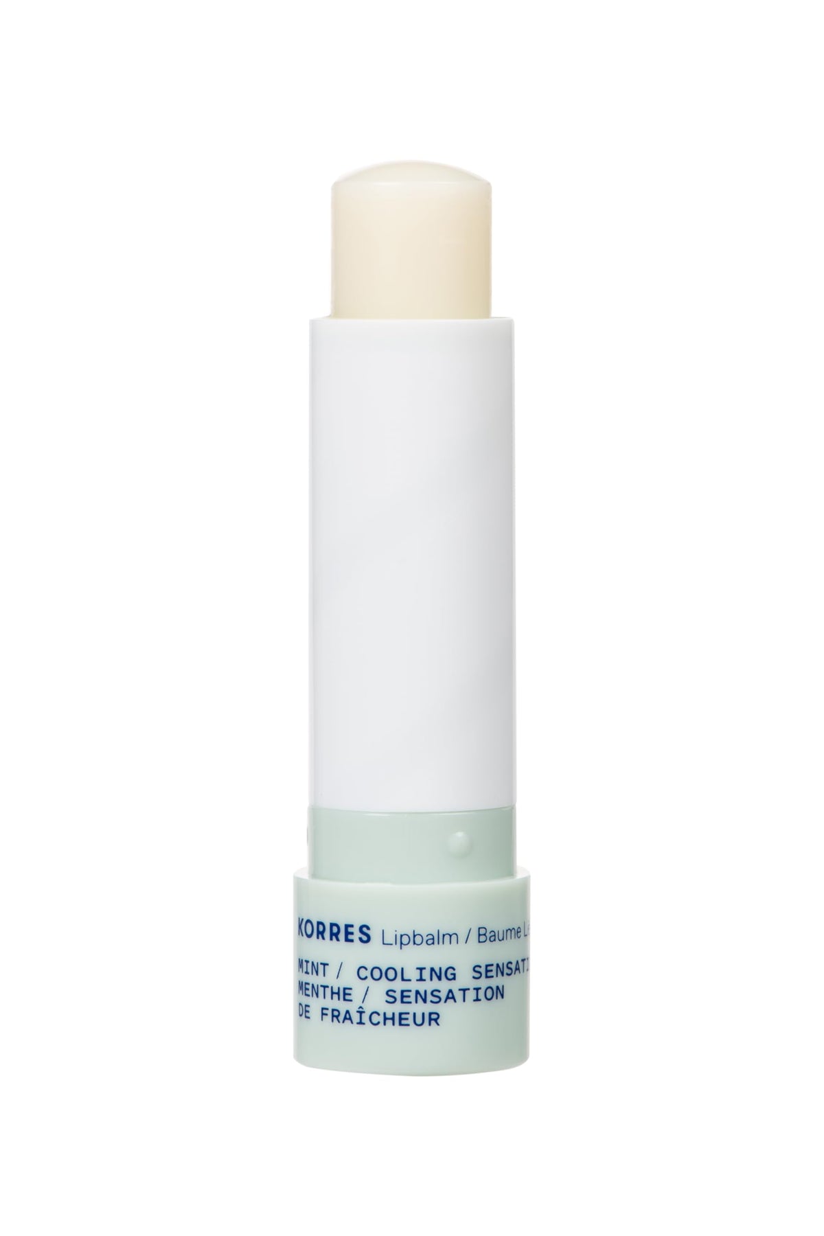 KORRES close-up of balm tip texture demonstrating creamy finish and precise application