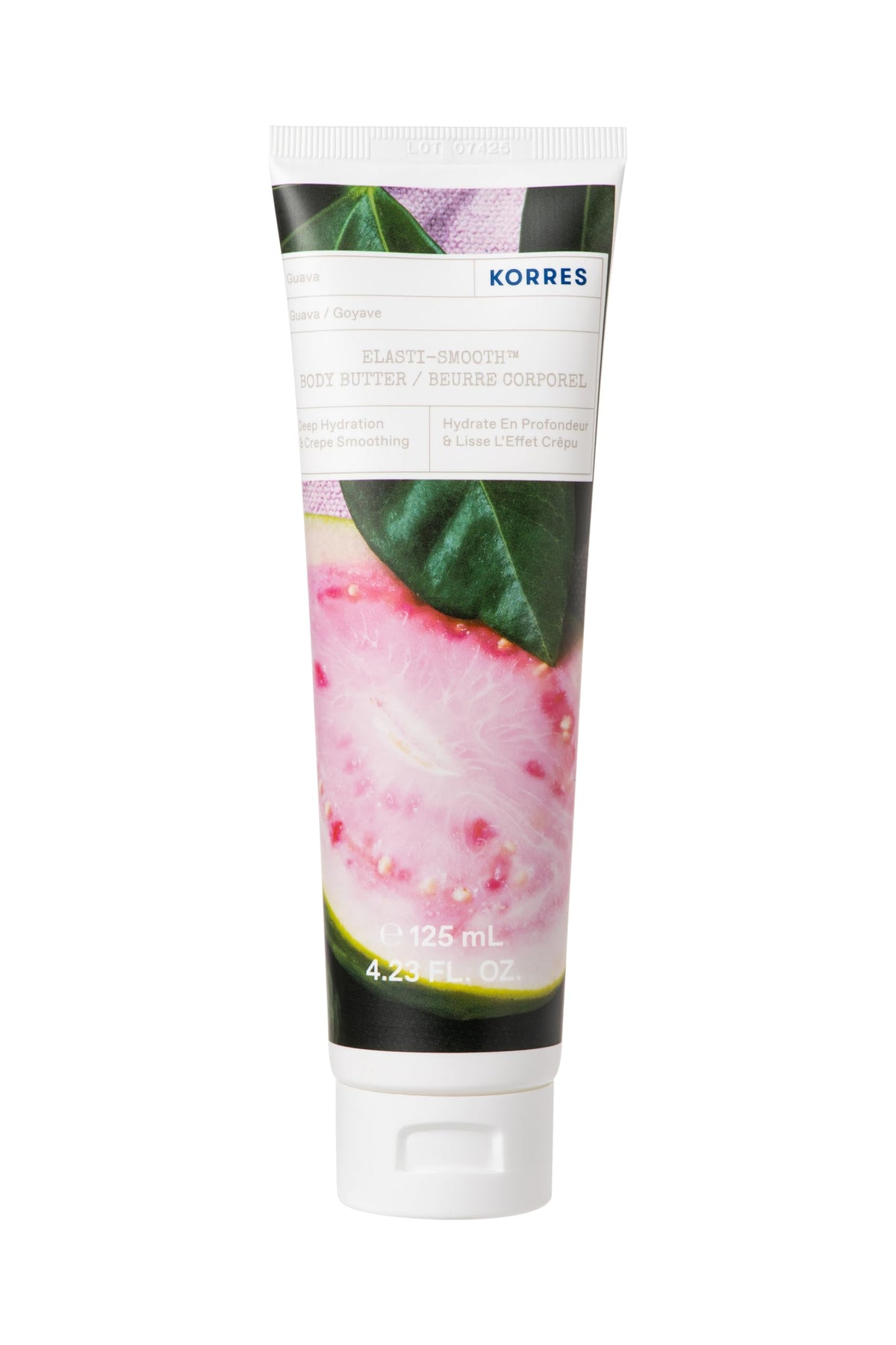 KORRES front packaging showing 4.23 fl oz jar and guava label for clear product ID