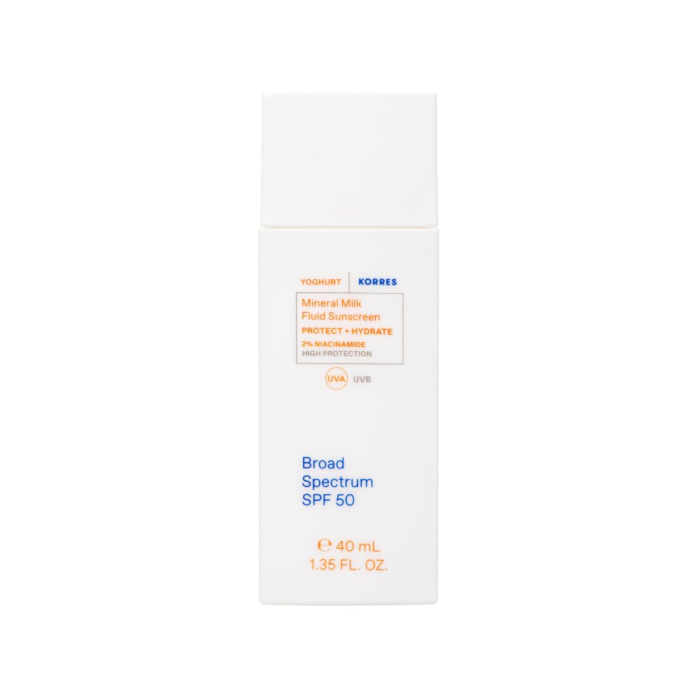 KORRES front packaging of Greek Yoghurt Mineral Milk SPF showing compact travel size and benefits