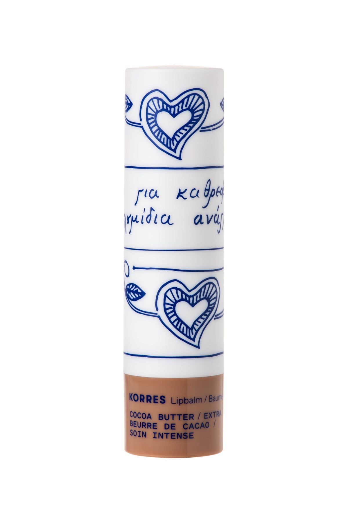 close-up texture of KORRES lip butter stick revealing creamy cocoa-butter finish for smooth lips