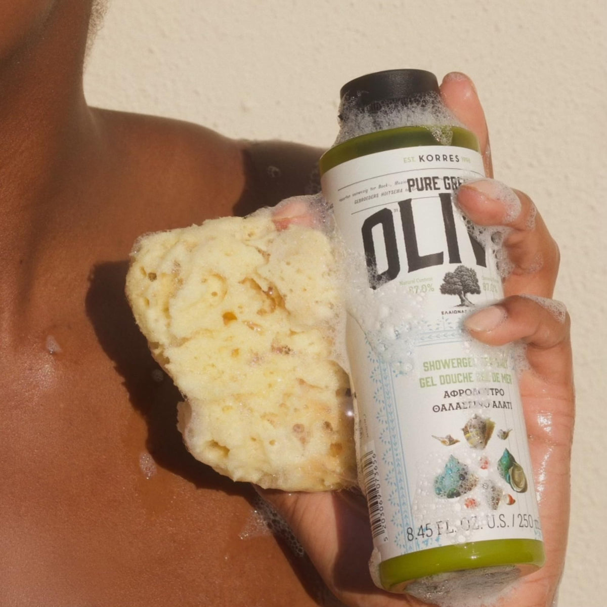 KORRES gel pouring into palm demonstrating easy application and nourishment
