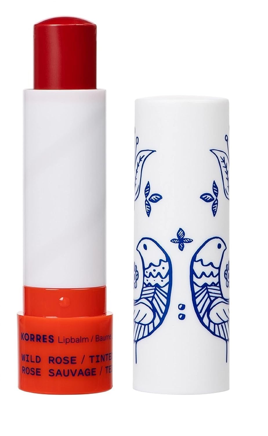 KORRES front packaging showing tinted lip butter stick and natural finish benefit