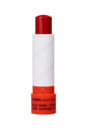 KORRES texture swipe on arm showing sheer Wild Rose tint and moisturizing effect