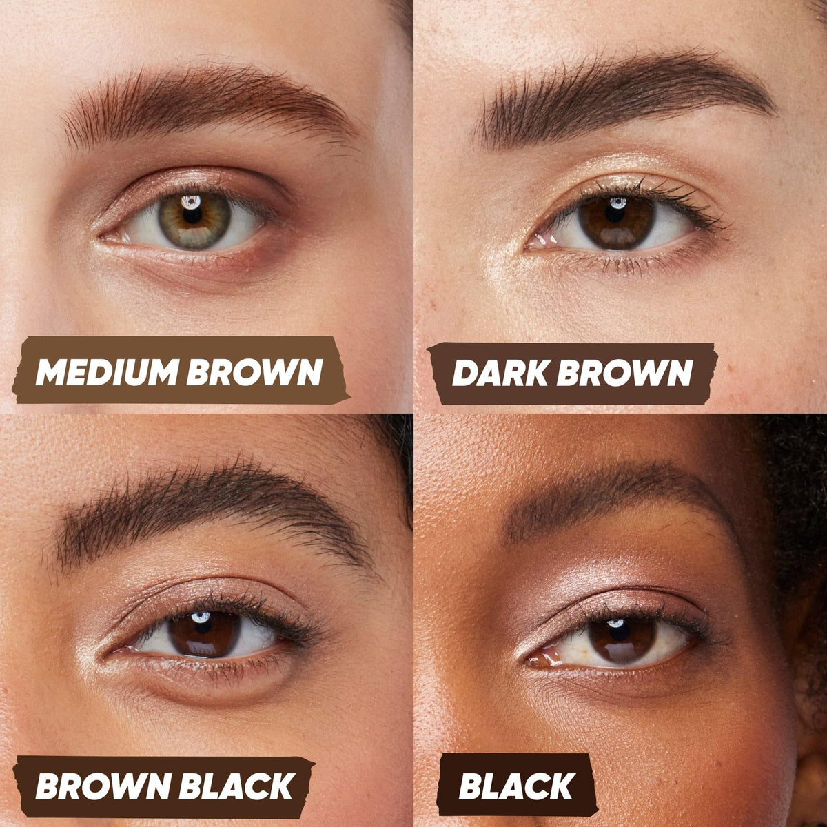 Kosas Air Brow Brown Black swatches on skin for true shade comparison