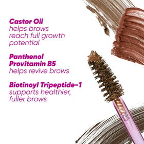 Kosas Air Brow ingredients label close detail showing conditioning agents like castor oil