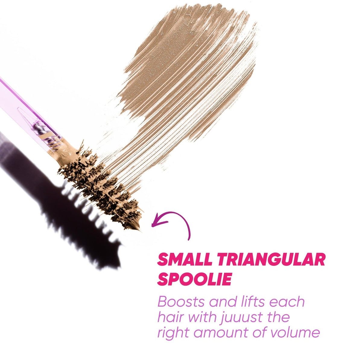 Kosas Air Brow mousse texture on fingertip for buildable volume