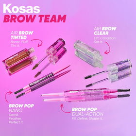 Kosas Air Brow open cap with spoolie close-up for application accuracy