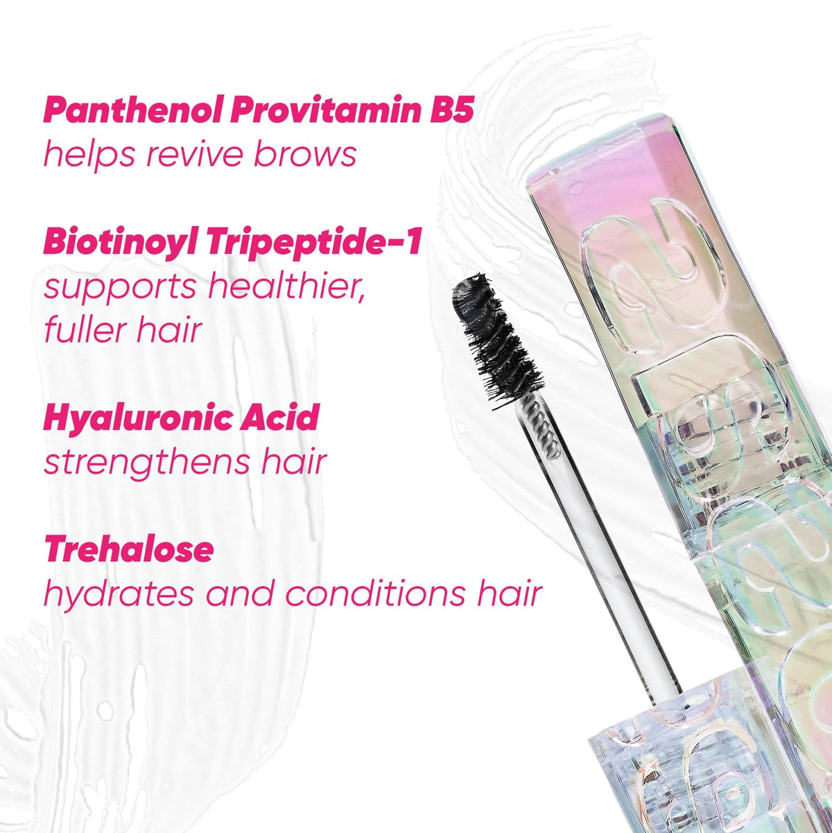 Kosas Air Brow next to fingers for size comparison and travel-friendly benefit