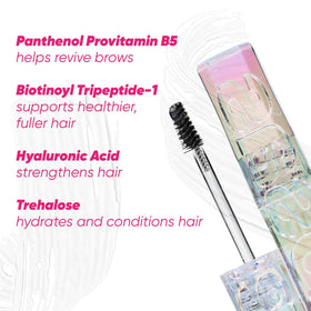 Kosas Air Brow next to fingers for size comparison and travel-friendly benefit
