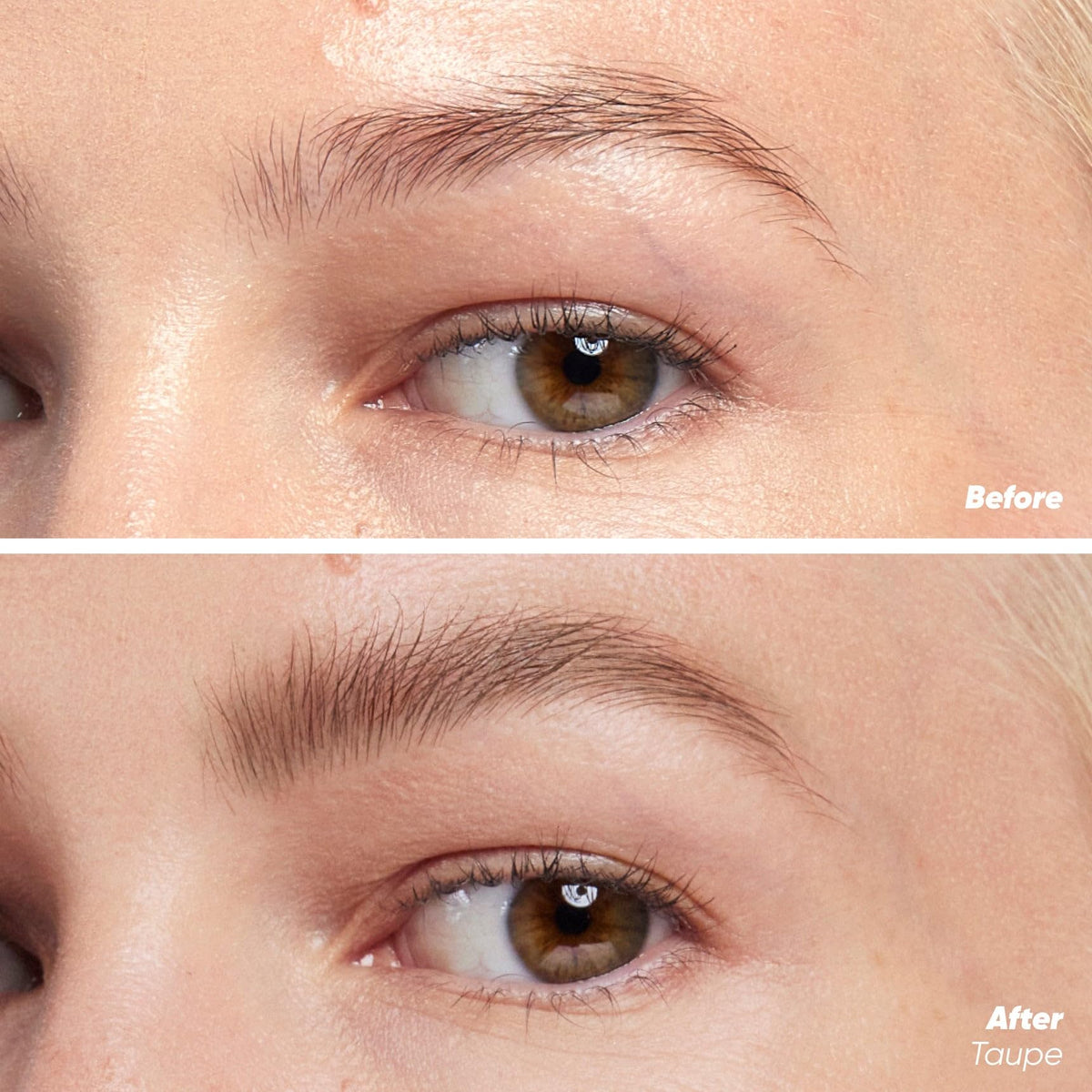 Kosas air brow spoolie close-up coats each hair for precise, natural definition