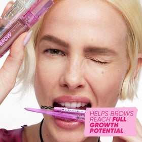 Kosas air brow taupe on model brows demonstrates natural, feathered finish