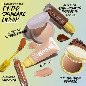 Kosas bronzer placed inside a makeup bag for everyday portability and convenience