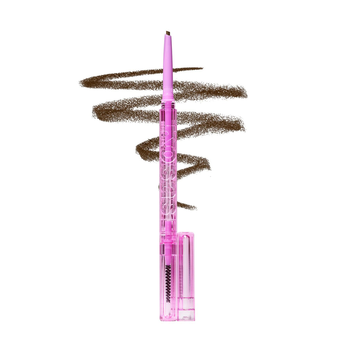 Kosas front view of eyebrow pencil showing sleek packaging and easy grip benefit