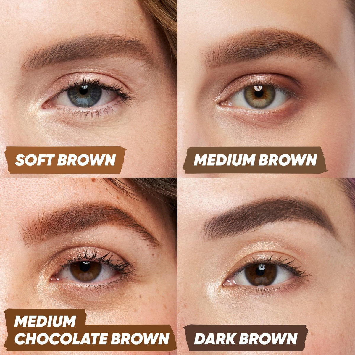 Kosas color swatches of medium brown demonstrating buildable, natural pigmentation